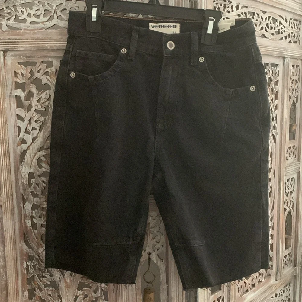 FREE PEOPLE Ghost Town Long Jean Shorts Black